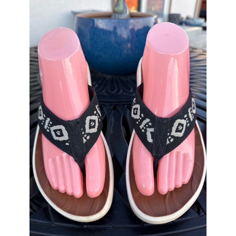 Zodiac Women's Boho Southwestern Flip Flop Sandals Black Ivory Aztec Comfort 8.5